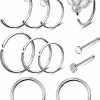 OUFER Oufer 11Pcs Nose Rings Hoops, 316L Surgical Steel Nose Rings 20G, Seamless Nose Rings Studs Bee Butterfly Flower Shining Cz Nostril Piercing Jewelry For Women And Men | Body Piercing Rings