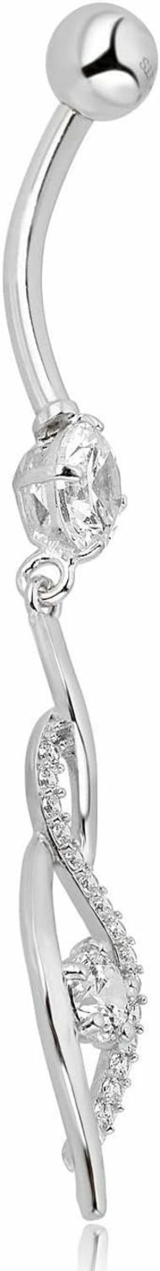 AVORA Avora 10K Gold Simulated Diamond Cz Dangling Flame Belly Button Ring Body Jewelry (14 Gauge) | Body Piercing Rings