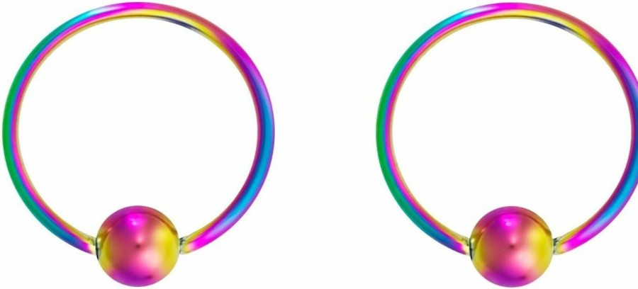 Forbidden Body Jewelry Forbidden Body Jewelry 316L Surgical Steel Captive Bead Piercing Hoop (Pair) 10G 12G 14G 16G 18G 20G, Diameter 6 To 12Mm Black And Rainbow | Body Piercing Rings