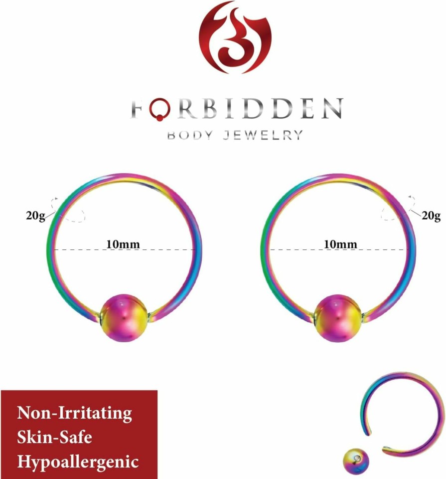 Forbidden Body Jewelry Forbidden Body Jewelry 316L Surgical Steel Captive Bead Piercing Hoop (Pair) 10G 12G 14G 16G 18G 20G, Diameter 6 To 12Mm Black And Rainbow | Body Piercing Rings