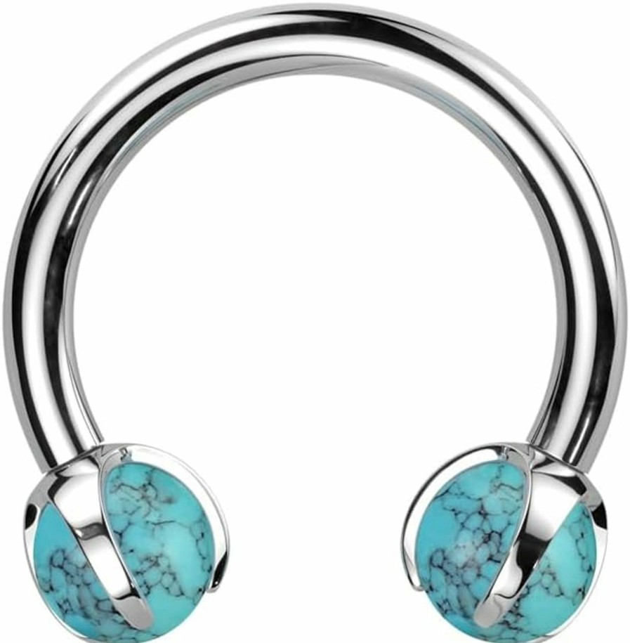 Amelia Fashion Amelia Fashion 16 Gauge Implant Grade Titanium Internally Threaded Claw Set Turquoise Horseshoe | Body Piercing Rings