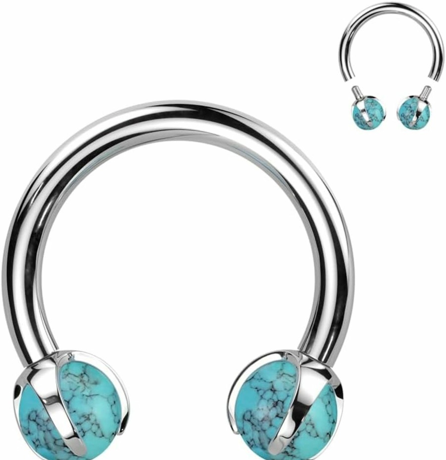 Amelia Fashion Amelia Fashion 16 Gauge Implant Grade Titanium Internally Threaded Claw Set Turquoise Horseshoe | Body Piercing Rings