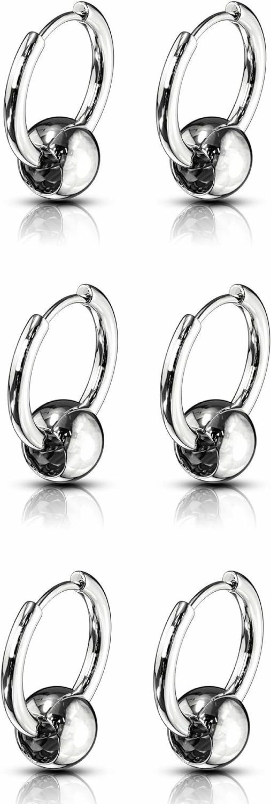 Pierced Owl Set Of 3 Pairs Of 20Ga 316L Stainless Steel Faux Captive Bead Hinged Hoop Earrings | Body Piercing Rings