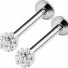 BanaVega Banavega 2Pcs Stainless Steel Labret Lip Rings 16 Gauge 5/16 8Mm 3Mm Crystal Ball Rim Earrings Auricle Piercing Jewelry Choose Colors | Body Piercing Rings