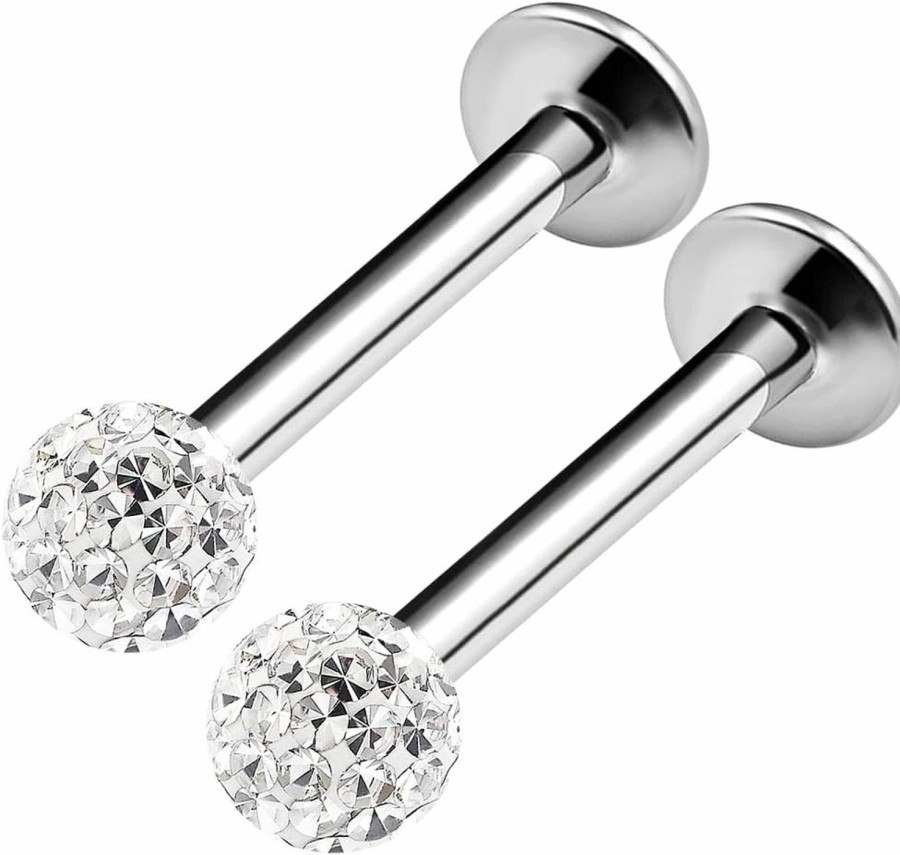 BanaVega Banavega 2Pcs Stainless Steel Labret Lip Rings 16 Gauge 5/16 8Mm 3Mm Crystal Ball Rim Earrings Auricle Piercing Jewelry Choose Colors | Body Piercing Rings