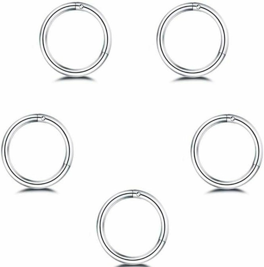 NewZenro 5Pcs 18G Stainless Steel Tiny Sleeper Hoop Earrings For Women Teen Girls Men Septum Hinged Clicker Daith Nose Ring Helix Cartilage Tragus Huggie Cuff Hoops Piercing Set 8Mm 10Mm | Body Piercing Rings