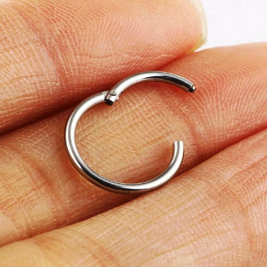 NewZenro 5Pcs 18G Stainless Steel Tiny Sleeper Hoop Earrings For Women Teen Girls Men Septum Hinged Clicker Daith Nose Ring Helix Cartilage Tragus Huggie Cuff Hoops Piercing Set 8Mm 10Mm | Body Piercing Rings