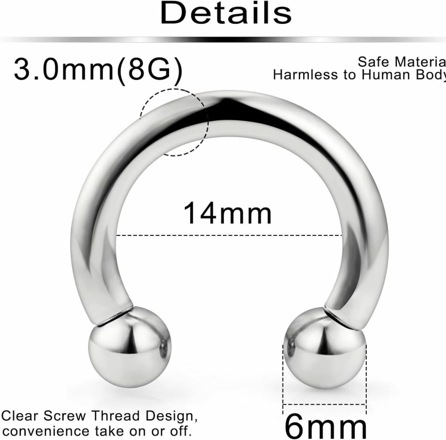 Ftovosyo Ftovosyo G23 Titanium Pa Ring Internally Threaded Ball Circular Barbells Horseshoe Large Septum Ring Ear Gauges Earrings 00G 0G 2G 4G 6G 8G 12G 14G 16G Pierced Body Jewelry For Women Men | Body Piercing Rings