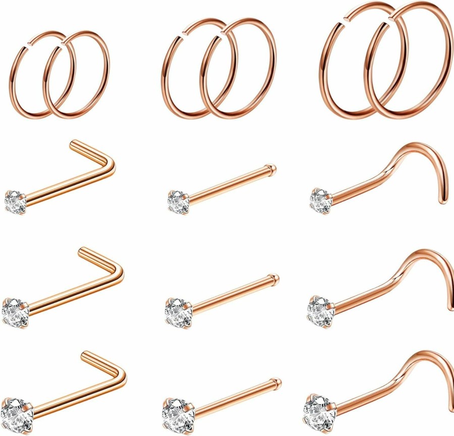 Magitaco Magitaco 15Pcs 20G Surgical Steel Nose Rings Hoop Nose Ring Studs L Shape Screw Nose Studs Nose Piercing Nose Pins Nose Rings For Women Men | Body Piercing Rings