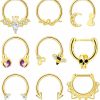 LOREMOW Loremow 9 Pcs 16G Stainless Steel Horseshoe Septum Rings For Women Cartilage Helix Tragus Earrings Daith Earrings Hoop Snake Bat Gothic Piercing Jewelry | Body Piercing Rings