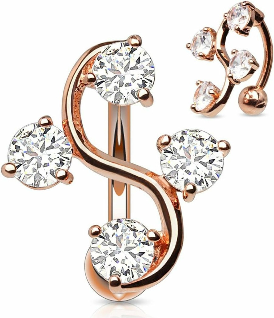 Pierced Owl Pierced Owl 14Ga Rose Gold Plated Stainless Steel Cz Crystal Gem Vine Top Down Reverse Belly Button Ring | Body Piercing Rings