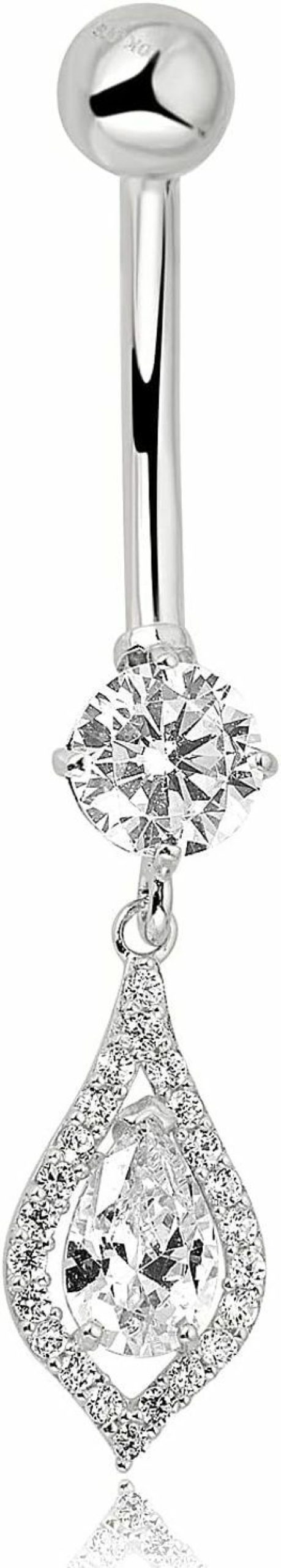 AVORA Avora 10K Gold Simulated Diamond Cz Teardrop Dangle Belly Button Ring Body Jewelry (14 Gauge) | Body Piercing Rings