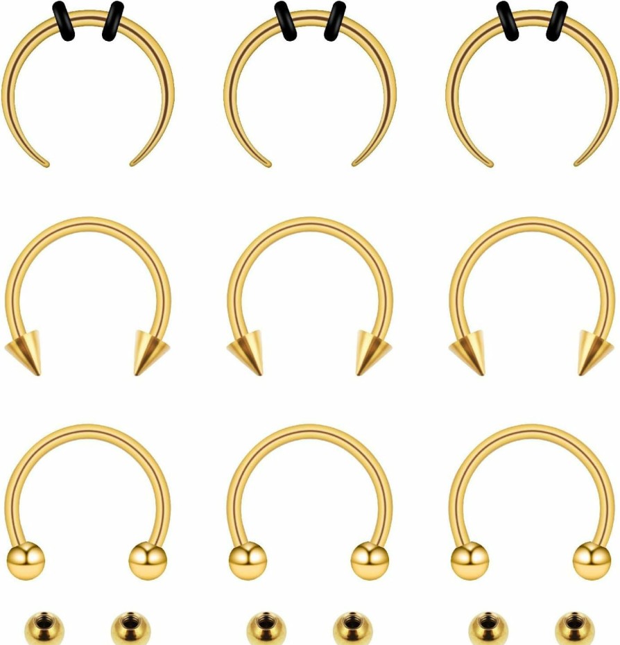 Yolev Yolev 9Pcs Septum Rings Septum Jewelry 16G 18G Septum Ring Septum Piercing 20G Horseshoe Earring Hoop Stainless Steel Nose Ring Hoop Nose Piercing Jewelry For Women And Men | Body Piercing Rings