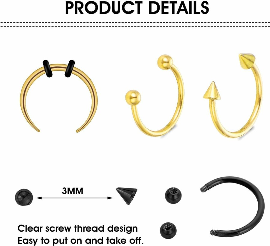 Yolev Yolev 9Pcs Septum Rings Septum Jewelry 16G 18G Septum Ring Septum Piercing 20G Horseshoe Earring Hoop Stainless Steel Nose Ring Hoop Nose Piercing Jewelry For Women And Men | Body Piercing Rings