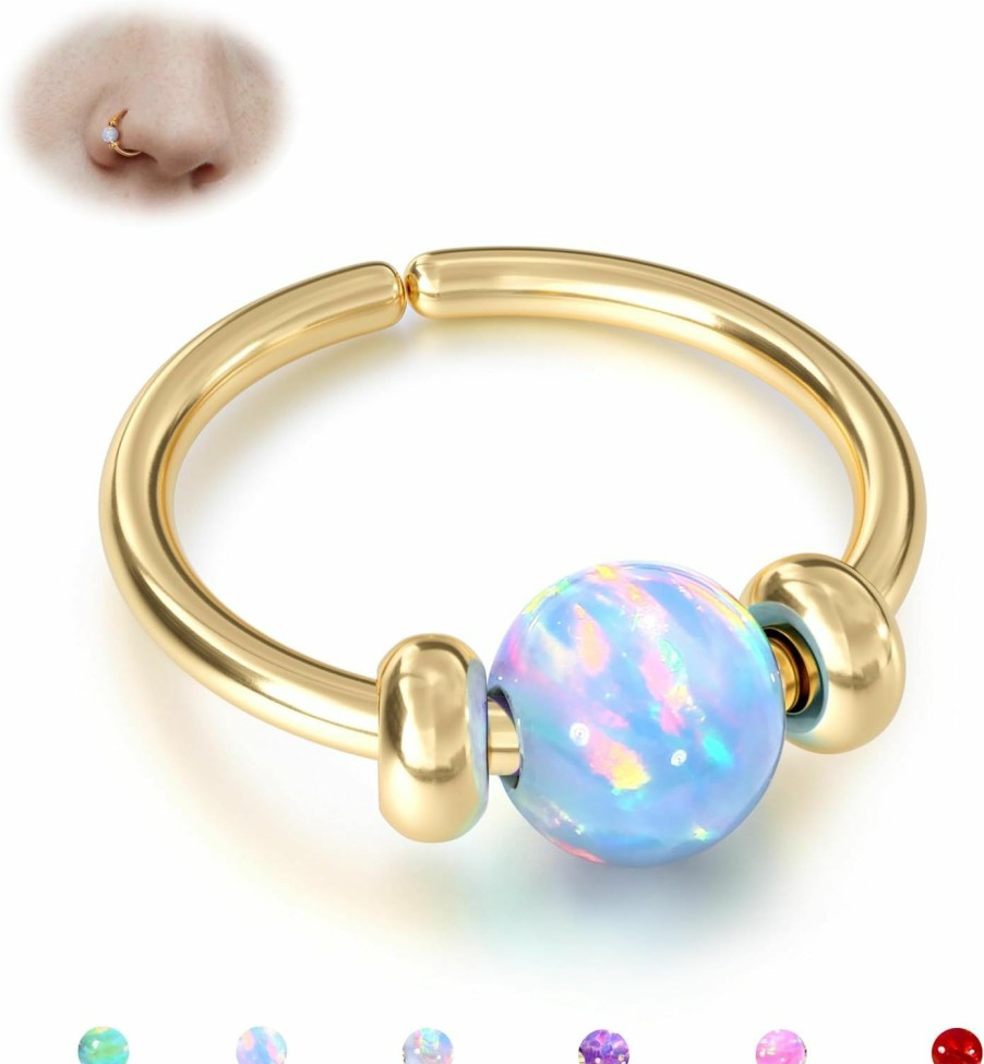 UBGICIG Ubgicig Opal Thin Nose Rings Hoops - 24G/20G 316L Surgical Steel Nose Piercing Jewelry Pink/Blue/White/Red/Purple 7Mm Silver/Gold | Body Piercing Rings