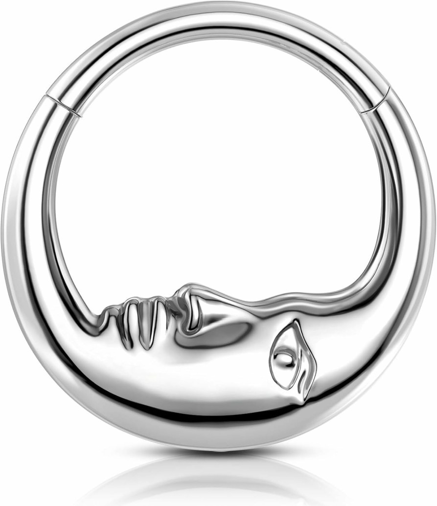 COCHARM Cocharm Moon Face G23 Solid Titanium Septum Ring 16G Silver Septum Jewelry Dainty Helix Daith Earrings For Women Daith Piercing Jewelry 8/10Mm | Body Piercing Rings