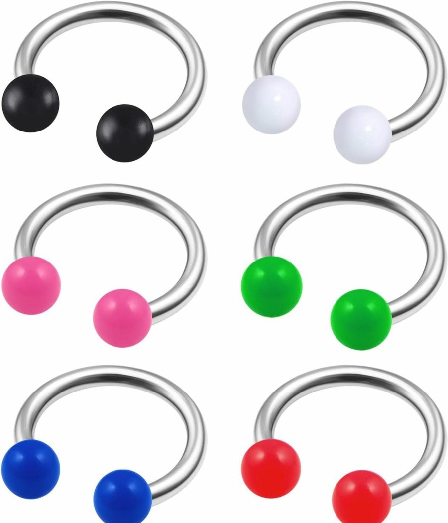 MATIGA Matiga 6Pcs Surgical Steel 16G 5/16 8Mm Horseshoe Barbell Piercing Jewelry Nose Septum Nose Lip Eyebrow 3Mm Uv Acrylic More Choices | Body Piercing Rings