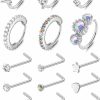 MUSECLOUD Musecloud 20G Nose Rings For Women Men 6Pcs Stainless Steel Nose Rings Hoops 12Pcs L Shape Nose Rings Studs Heart Cz 8Mm Cartilage Hoop Flower Star Nose Piercing Jewelry | Body Piercing Rings