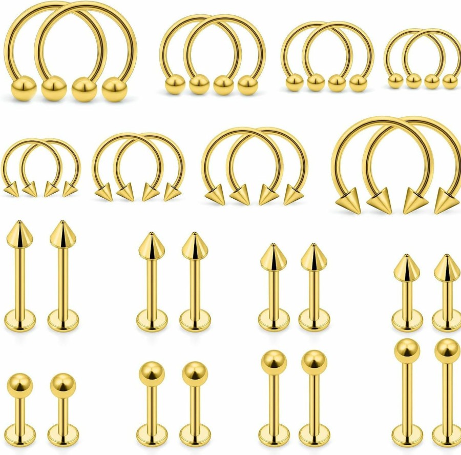 Ovxznts Ovxznts 32Pcs 16G Lip Rings Surgical Steel Snake Bite Jewelry Labret Jewelry Monroe Lip Barbell Ring Daith Tragus Helix Piercing Jewelry For Women Men 6Mm/8Mm/10Mm/12Mm | Body Piercing Rings