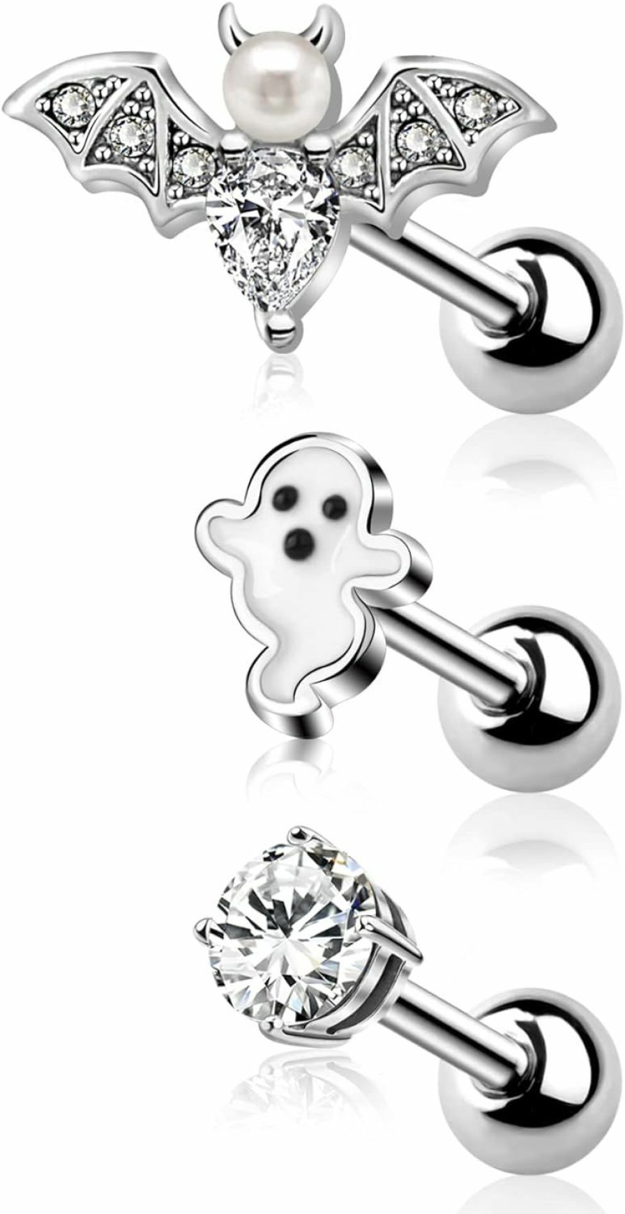 Jewseen Jewseen 16G Cartilage Earring 3Pcs Conch Earring 316L Stainless Steel Helix Earring Bat Tragus Earrings Ghost Piercing Jewelry For Halloween Day | Body Piercing Rings