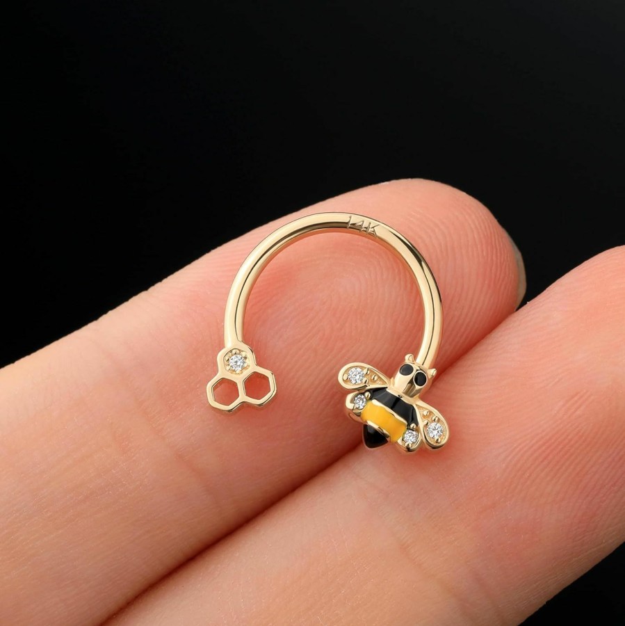 Jewseen Jewseen 14K Solid Gold Cartilage Earring Hoop Bee Septum Ring 16G Helix Earring Daith Earring Nose Ring Hoop Helix Piercing Jewelry Daith Piercing Nose Piercing Jewelry Septum Jewelry For Women Men | Body Piercing Rings