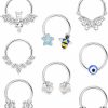 JOERICA Joerica 16G Septum Jewelry For Women Stainless Steel Horseshoe Septum Rings Cute Bee Flower Butterfly Claw Evil Eye Bead Rings Cartilage Earrings Hoop Helix Rook Daith Septum Piercing Jewelry 8/10Mm | Body Piercing Rings