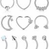 Briana Williams Briana Williams Rook Daith Piercing Jewelry Heart Moon Shape Rook Daith Earrings For Women Surgical Steel 16G Curved Barbell Eyebrow Rings Surface Tragus Piercing Jewelry Small Belly Lip Rings | Body Piercing Rings