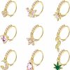 Sanfenly Sanfenly 9Pcs Dangle Nose Rings Hoops For Women Men 20G Stainless Steel Nose Piercing Jewelry Pink Cz Heart Moon Butterfly Dangling Nose Hoops Gold, Silver Tone | Body Piercing Rings