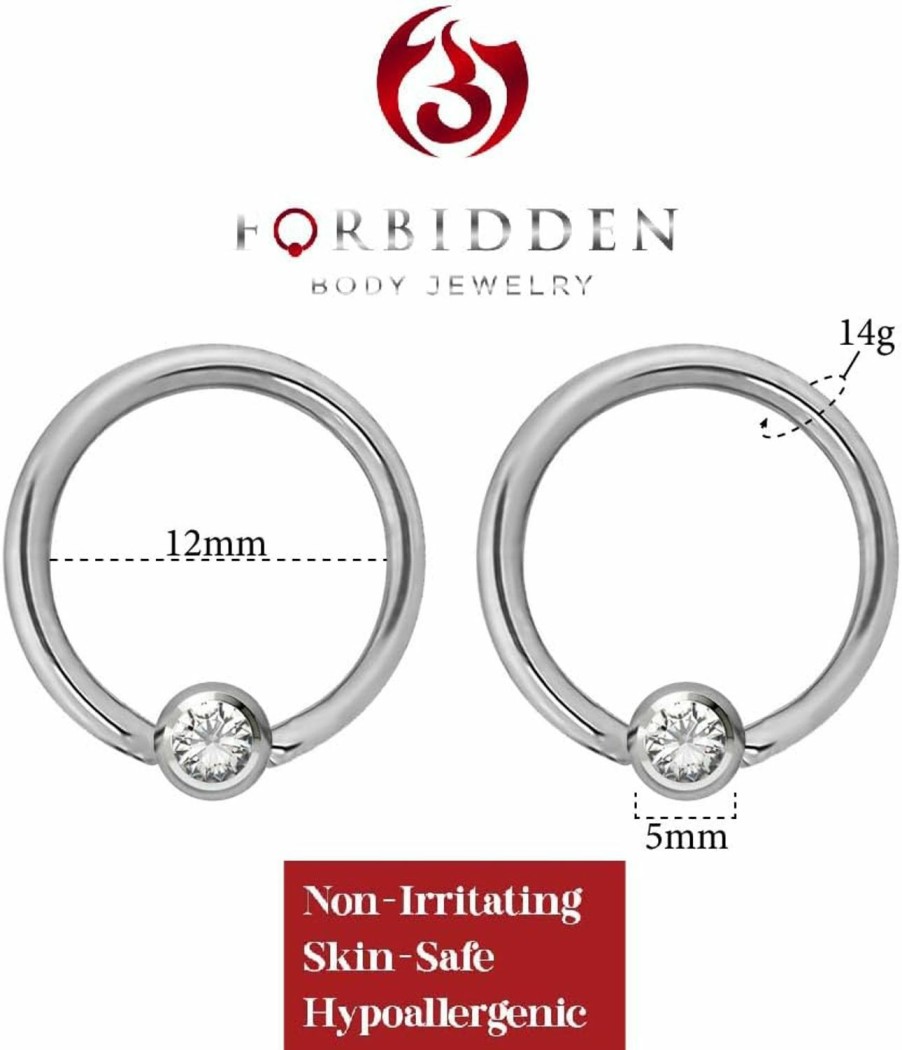 Forbidden Body Jewelry 14G-20G Every-Day Surgical Steel Jeweled Ball Captive Bead Ring Body Piercing Hoops | Body Piercing Rings