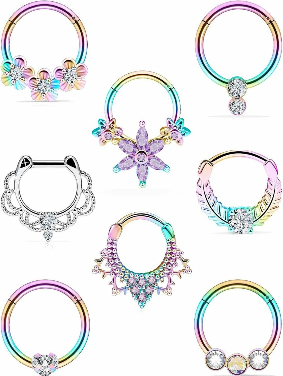 Tvalccoy Tvalccoy Septum Rings Septum Jewelry Daith Piercing Jewelry Septum Rings 16G Septum Ring Septum Piercing Septum Smiley Piercing Jewelry 16G Septum Ring Daith Earrings Septum Clicker Daith Jewelry | Body Piercing Rings