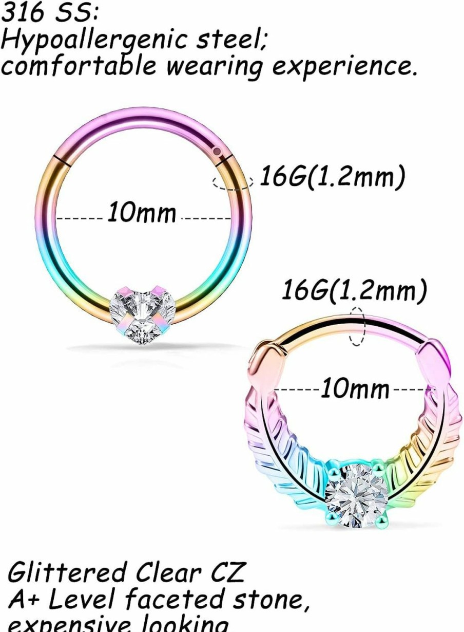 Tvalccoy Tvalccoy Septum Rings Septum Jewelry Daith Piercing Jewelry Septum Rings 16G Septum Ring Septum Piercing Septum Smiley Piercing Jewelry 16G Septum Ring Daith Earrings Septum Clicker Daith Jewelry | Body Piercing Rings