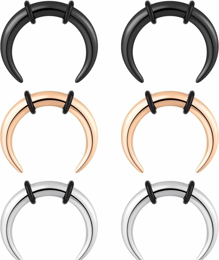 Longbeauty Longbeauty 10G 12G Pincher Septum Rings C Shape Buffalo Stainless Steel Horseshoes Nose Ring Taper Kit Septum Piercing Jewelry With O-Rings For Women Men | Body Piercing Rings