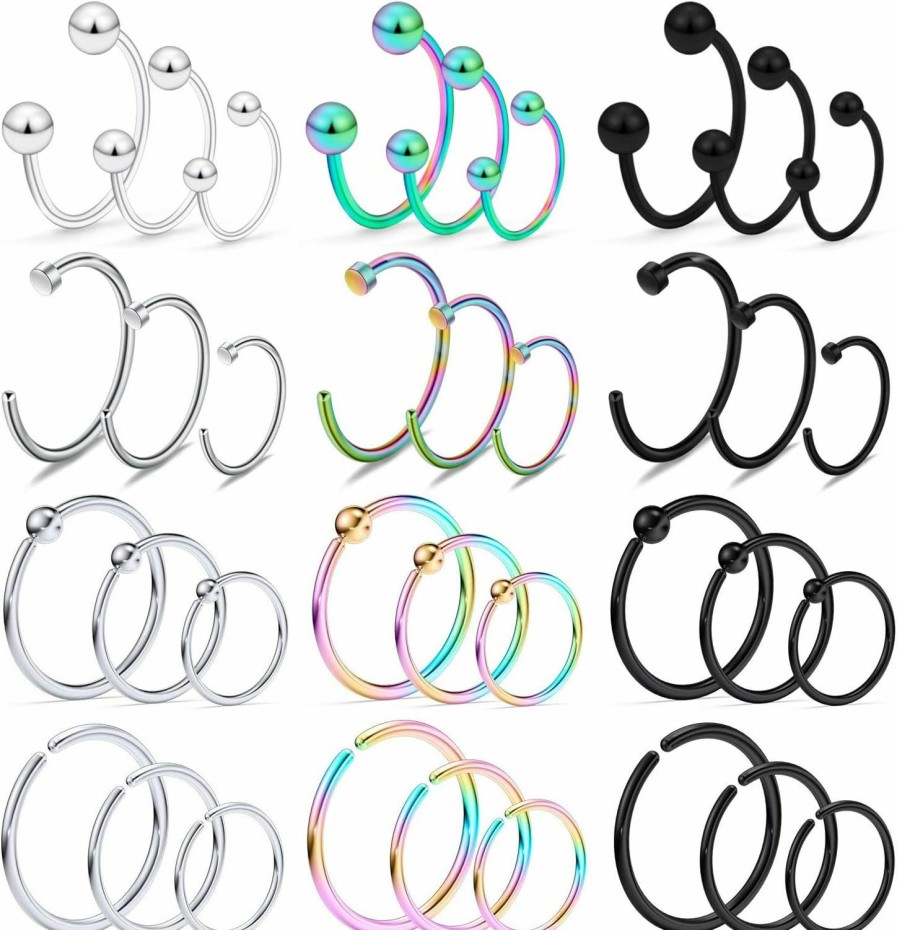 Kridzisw Kridzisw 20G Nose Septum Rings Surgical Steel Horseshoes Captive Bead Nose Hoop Rings Septum Lip Eyebrow Rings Tragus Helix Cartilage Rook Daith Earring Hoop Piercing Jewelry For Women Men 8Mm 10Mm | Body Piercing Rings