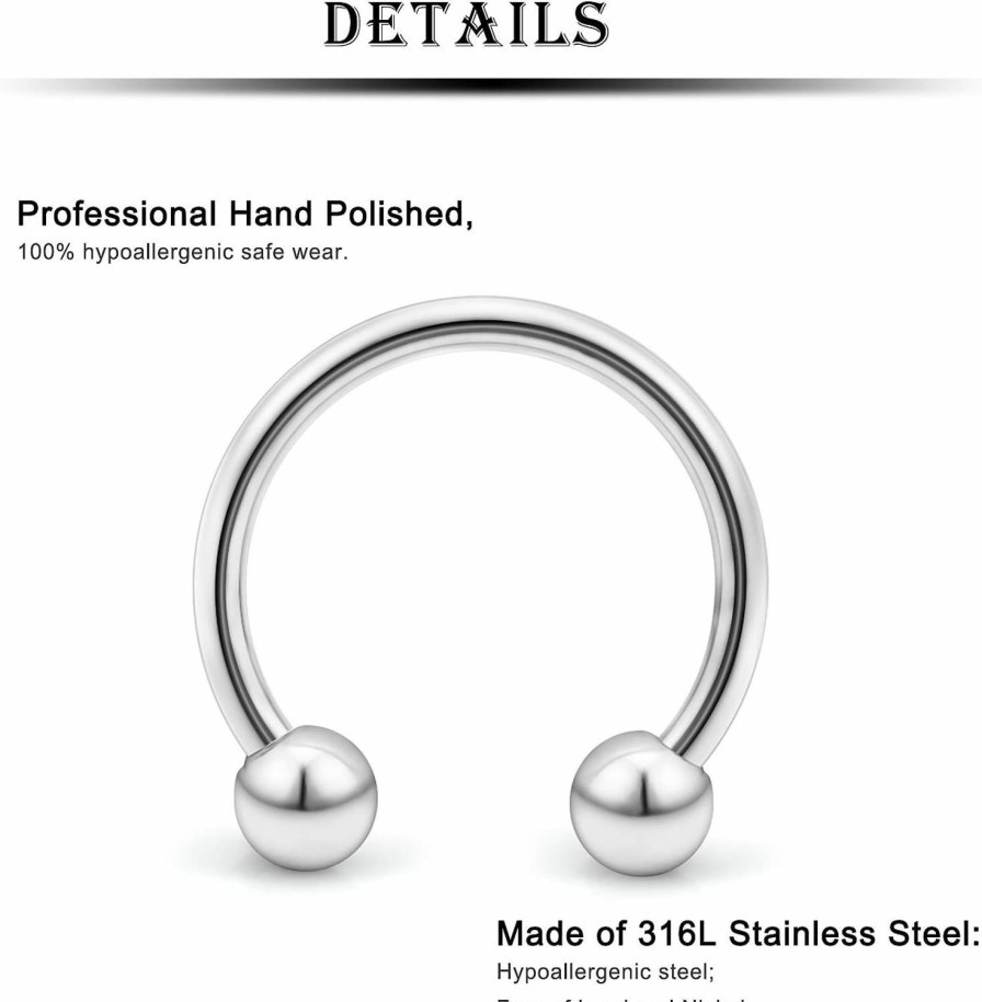 Kridzisw Kridzisw 20G Nose Septum Rings Surgical Steel Horseshoes Captive Bead Nose Hoop Rings Septum Lip Eyebrow Rings Tragus Helix Cartilage Rook Daith Earring Hoop Piercing Jewelry For Women Men 8Mm 10Mm | Body Piercing Rings