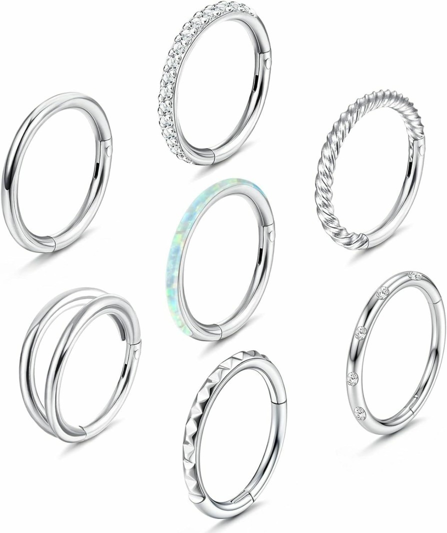 YADOCA Yadoca 7Pcs 18G 16G Surgical Steel Nose Rings Hoops For Women Men Opal Cz Clicker Hinged Segment Septum Lip Hoop Nose Rings Helix Cartilage Conch Daith Rook Earrings Piercing Jewelry 8Mm 10Mm | Body Piercing Rings