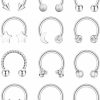 YADOCA Yadoca 12Pcs Septum Rings 16G Surgical Steel Nose Piercings Jewelry For Women Men Lip Tragus Horseshoe Hoop Earrings Cz Star Love Butterfly Nose Rings 8-10Mm | Body Piercing Rings