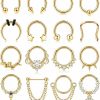 Fansilver Fansilver 16Pcs 16G Septum Rings For Women Men Gold Septum Jewelry Horseshoe Clicker Septum Rings Surgical Steel Helix Cartilage Hoop Earrings Daith Tragus Septum Nose Piercing Jewelry 8Mm | Body Piercing Rings