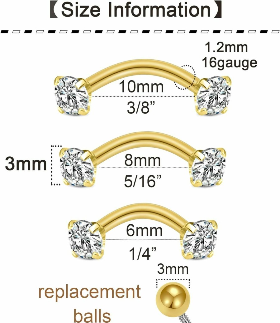 QWALIT Qwalit Rook Piercing Jewelry Rook Earrings Internally Threaded Eyebrow Piercing Jewelry Eyebrow Rings Eyebrow Piercing Surgical Steel 16G Vertical Labret Lip Jewelry | Body Piercing Rings