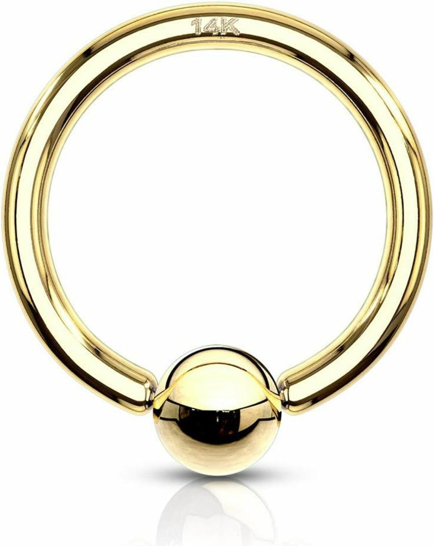 blue palm jewelry 16 Gauge 5/16 Inch 3Mm Bead 14K Solid Gold Captive Bead Ring Hoop Cbr Body Jewelry C96 | Body Piercing Rings