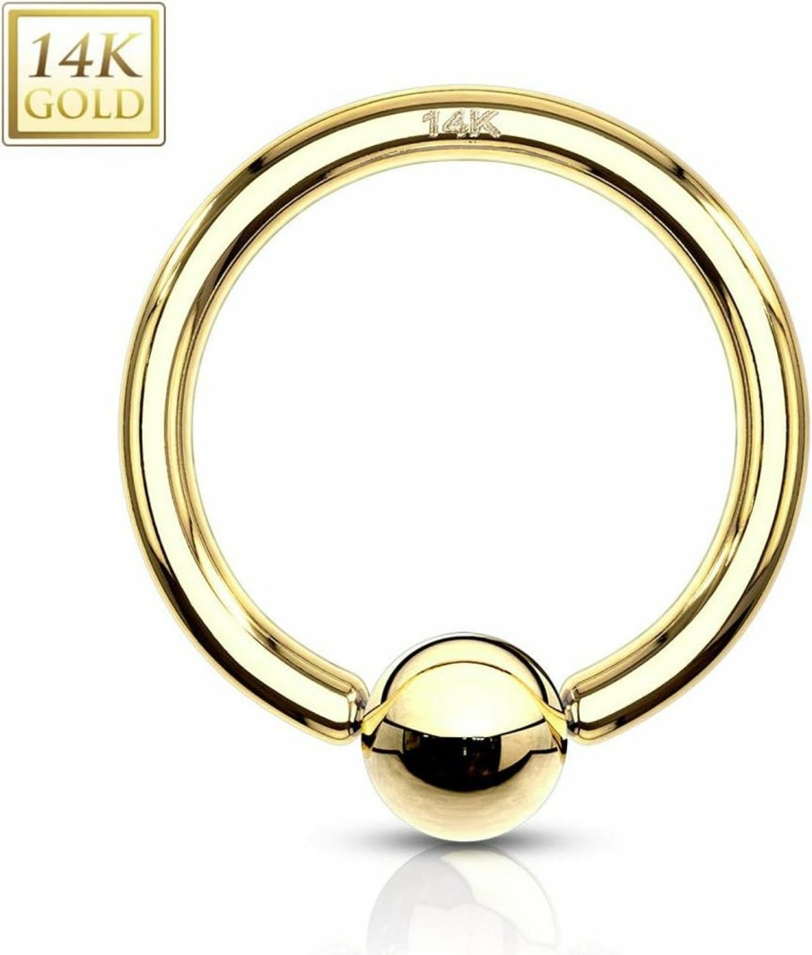 blue palm jewelry 16 Gauge 5/16 Inch 3Mm Bead 14K Solid Gold Captive Bead Ring Hoop Cbr Body Jewelry C96 | Body Piercing Rings