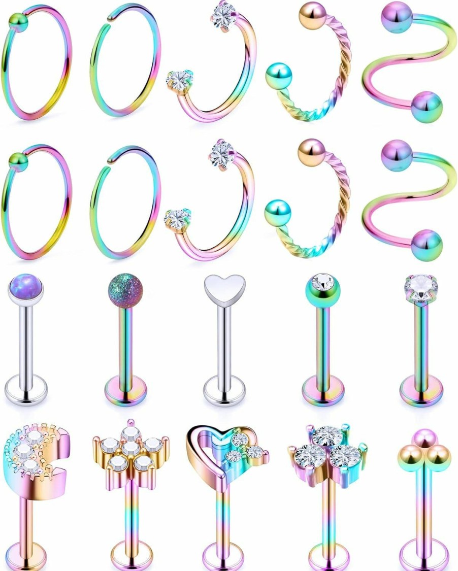 Cisyozi Cisyozi 16G Flower Moon Lip Rings Studs Surgical Steel Clear Diamond Cz Labret Lip Rings Studs Tragus Horseshoe Cartilage Tragus Helix Hoop Earring Body Jewelry Piercing Retainer For Women Men 8Mm | Body Piercing Rings