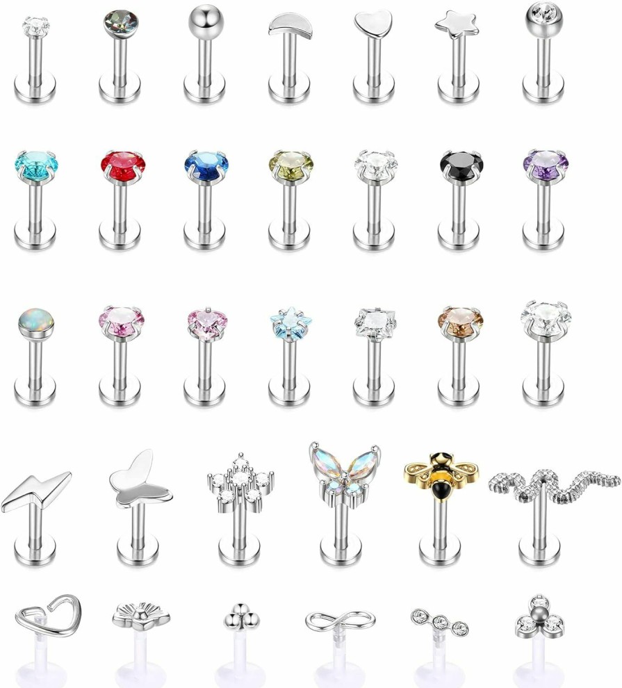 Drperfect Drperfect Medusa Lip Piercing Jewelry 16G Stainless Steel 6Mm 8Mm 10Mm Monroe Lip Rings For Women Men Labret Nose Studs Bee Butterfly Flower Snake Tragus Helix Cartilage Conch Earrings Set | Body Piercing Rings