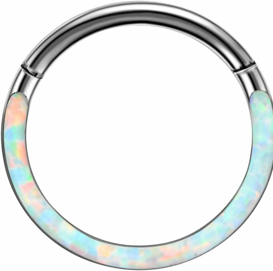 Jewseen Jewseen G23 Solid Titanium Hinged Segment Hoop Rings White Opal Daith Earring Hoop 16G Tragus Helix Rings Cartilage Piercing Septum Clicker Body Jewelry | Body Piercing Rings