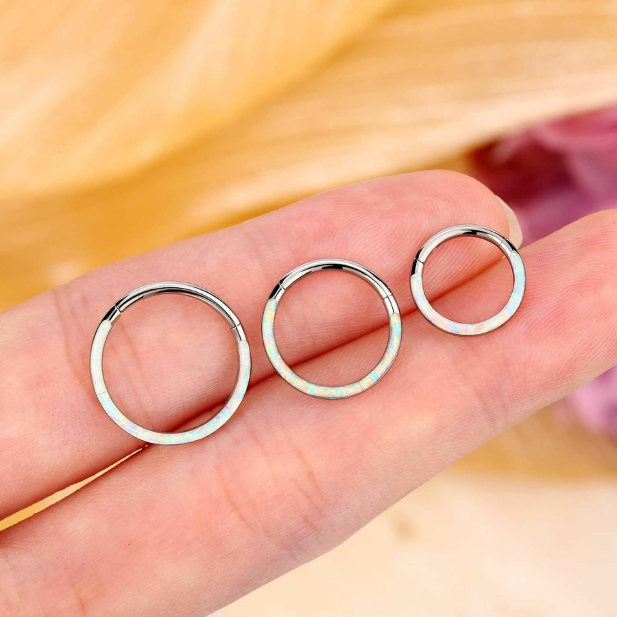 Jewseen Jewseen G23 Solid Titanium Hinged Segment Hoop Rings White Opal Daith Earring Hoop 16G Tragus Helix Rings Cartilage Piercing Septum Clicker Body Jewelry | Body Piercing Rings