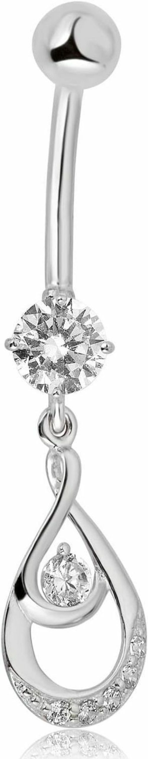 AVORA Avora 10K Gold Simulated Diamond Cz Dangling Fancy Drop Belly Button Ring Body Jewelry (14 Gauge) | Body Piercing Rings