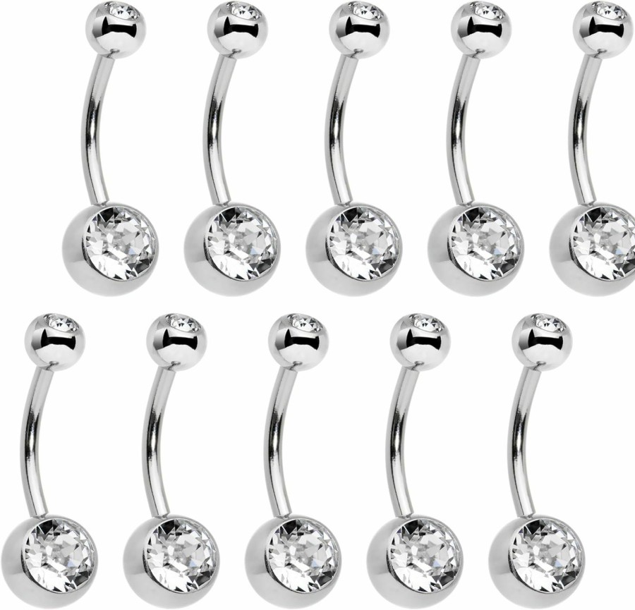 Body Candy Body Candy Women'S Stainless Steel Barbell Clear Accent Belly Button Body Piercing Ring Pack Of 10, One Size | Body Piercing Rings