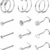 STAINLY Stainly 15Pcs 20G G23 Titanium Nose Rings For Women Men Nose Rings Hoop Studs Sleep Hypoallergenic Nose Piercing Jewelry | Body Piercing Rings