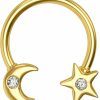 COCHARM Cocharm Gold Septum Rings 16G, Star And Moon Septum Jewelry Horseshoe Septum Piercing 8Mm 10Mm Dainty Horseshoe Septum Rings Horseshoe Daith Earring Hoop | Body Piercing Rings