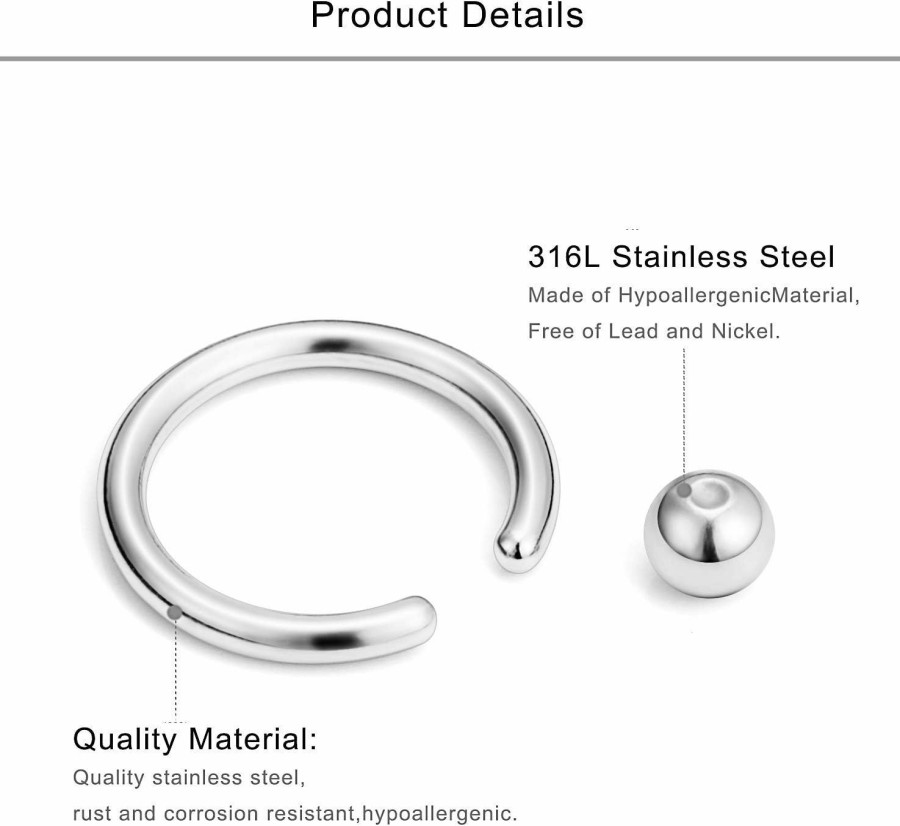 Lcolyoli Lcolyoli 316L Surgical Steel Captive Bead Ring Spring Action Bcr Monster Screwball Rings Pa Nipple Tragus Cartilage Septum Piercing Jewelry 20G 16G 14G 12G 8G 6G | Body Piercing Rings