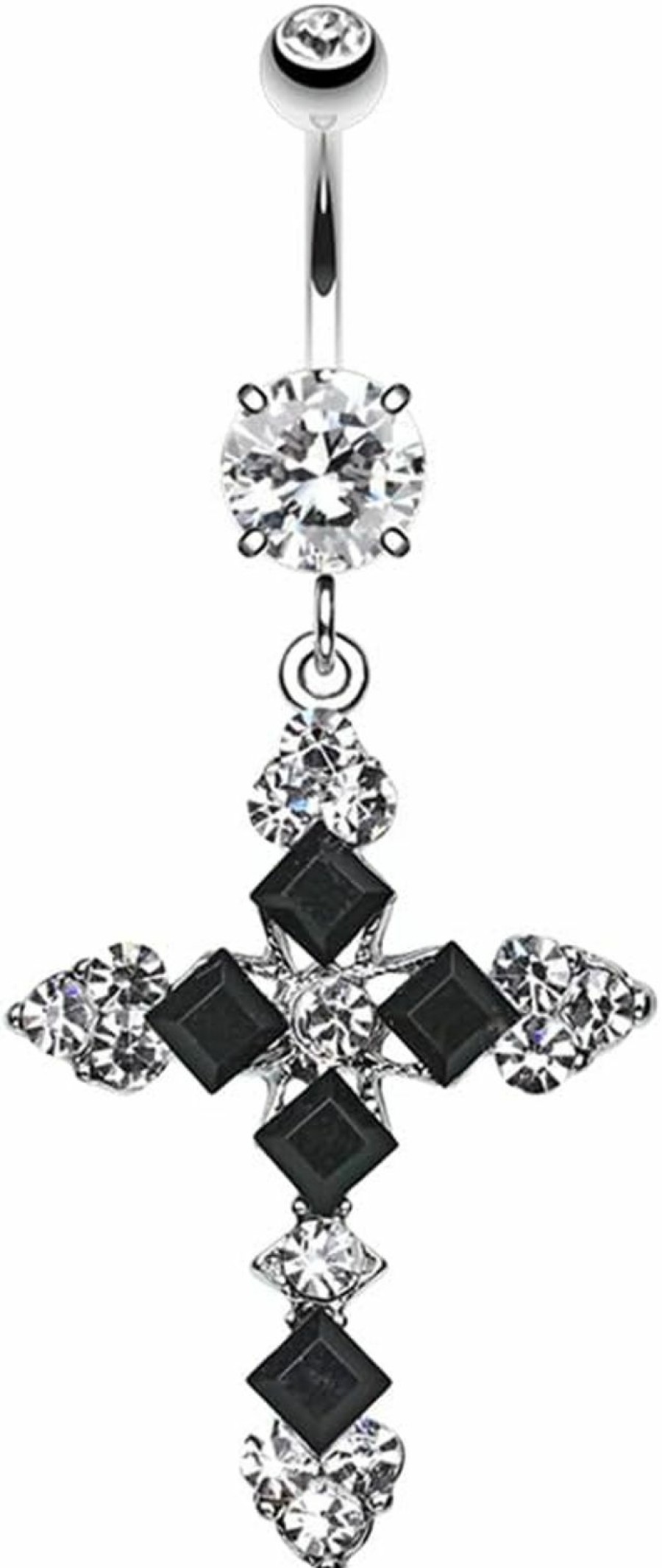 Pierced Owl Pierced Owl 14Ga Stainless Steel Cz Crystal Cross My Heart Dangling Belly Button Ring | Body Piercing Rings